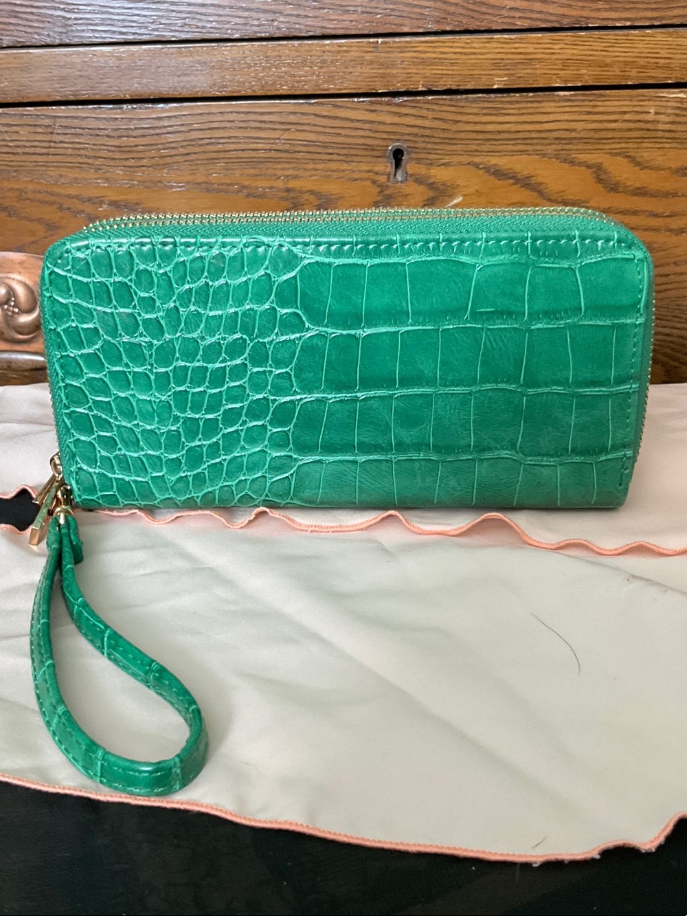 a new day Green Croc-Embossed Zip Wristlet Wallet